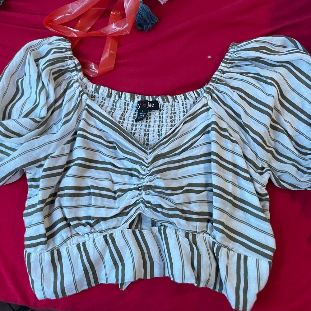 Crop top/blouse, Iky&Me, large, white and green